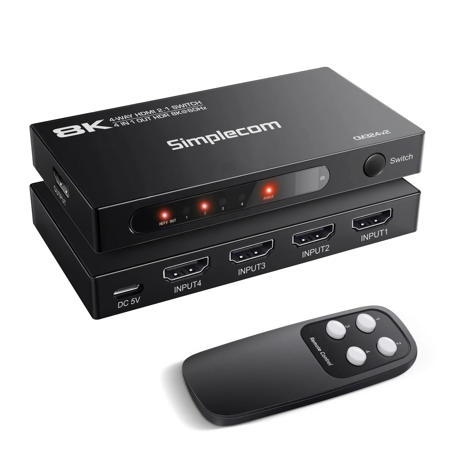 Simplecom CM324v2 4-Port HDMI 2.1 Switch with Remote 4 IN 1 OUT Splitter HDCP 2.3 8K@60Hz - SuperSaverAU - view 1