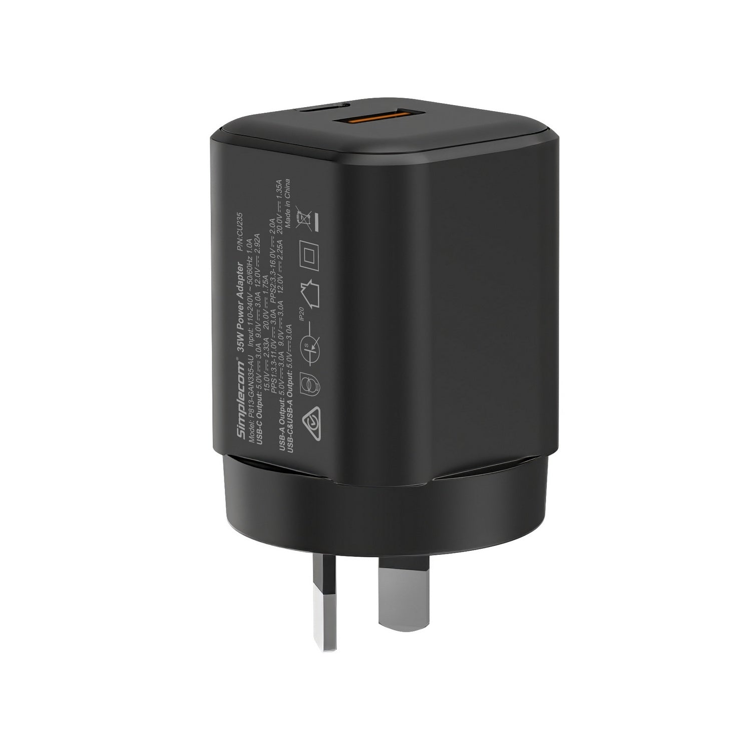 Simplecom CU235 35W Dual Port PD Fast Wall Charger USB-C + USB-A for Phone Tablet - SuperSaverAU - view 3