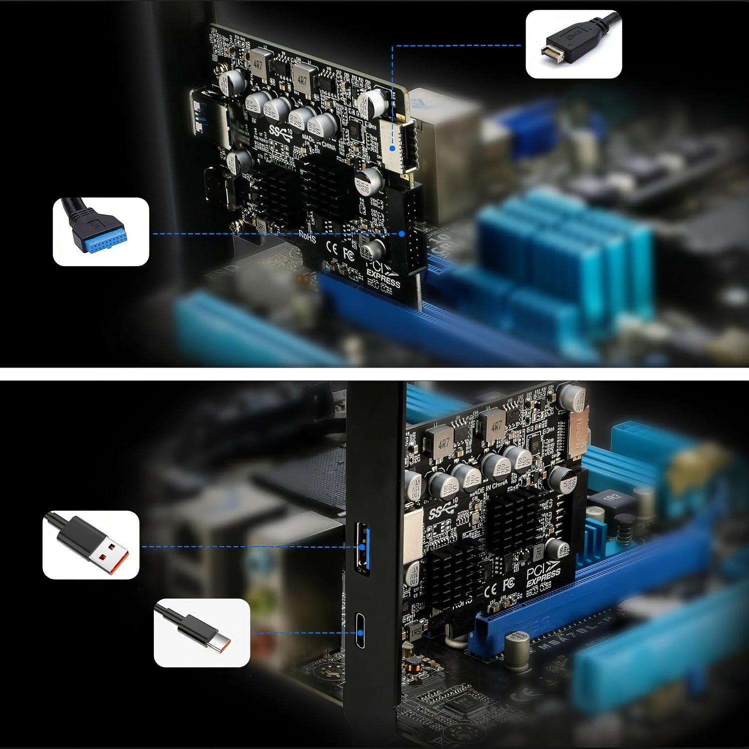 Simplecom PCIe x4 4-Port USB 3.2 Gen II 10Gbps Type-C & Type-A Expansion Card - SuperSaverAU - view 3