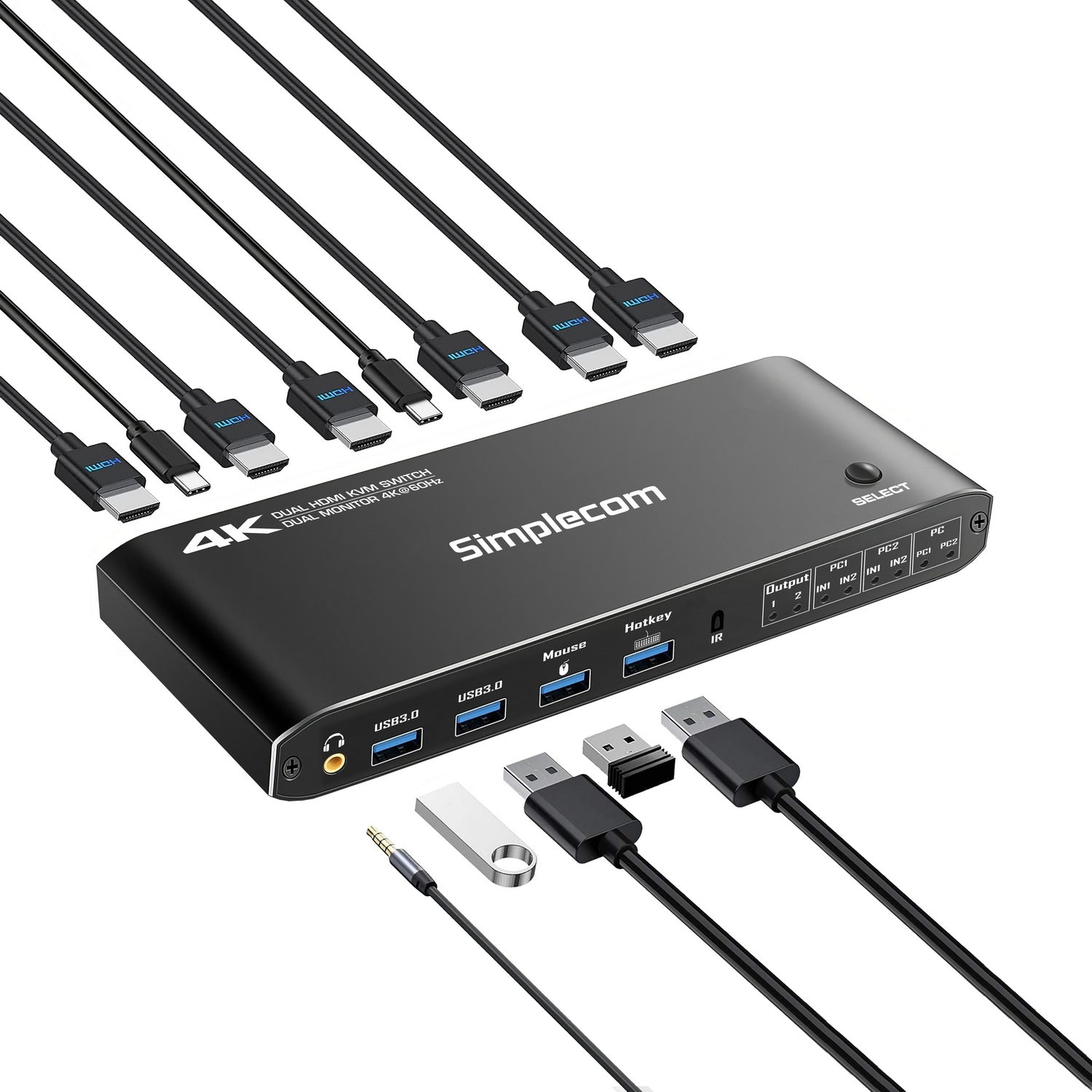 Simplecom Dual HDMI KVM Switch for 2 Computers, 4-Port USB Hub, 4K@60Hz - SuperSaverAU - view 2