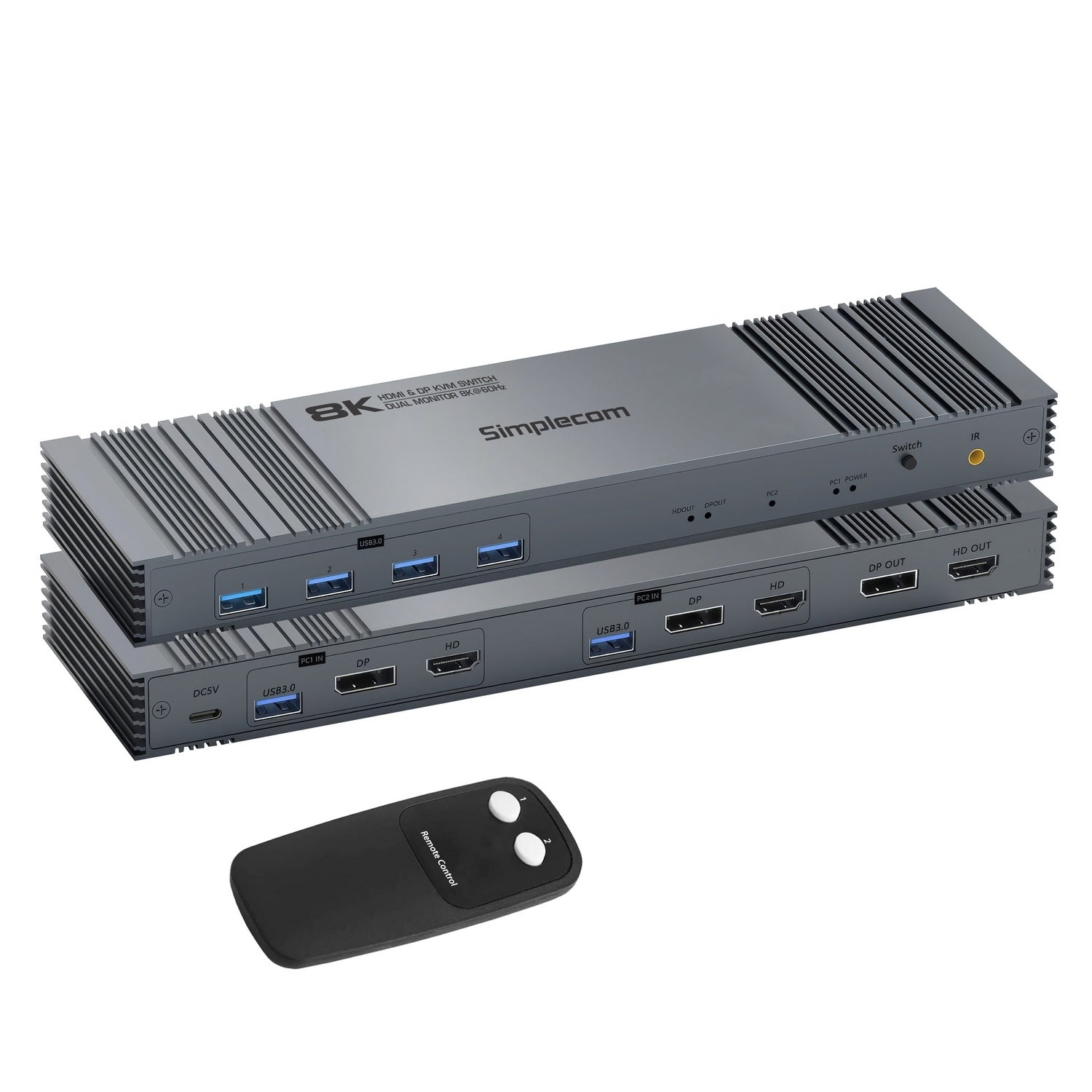 Simplecom KM490 HDMI and DisplayPort Dual Monitor KVM Switch for 2 Computers with 4-Port USB 3.0 Hub 5Gbps 8K@60Hz - SuperSaverAU - view 1
