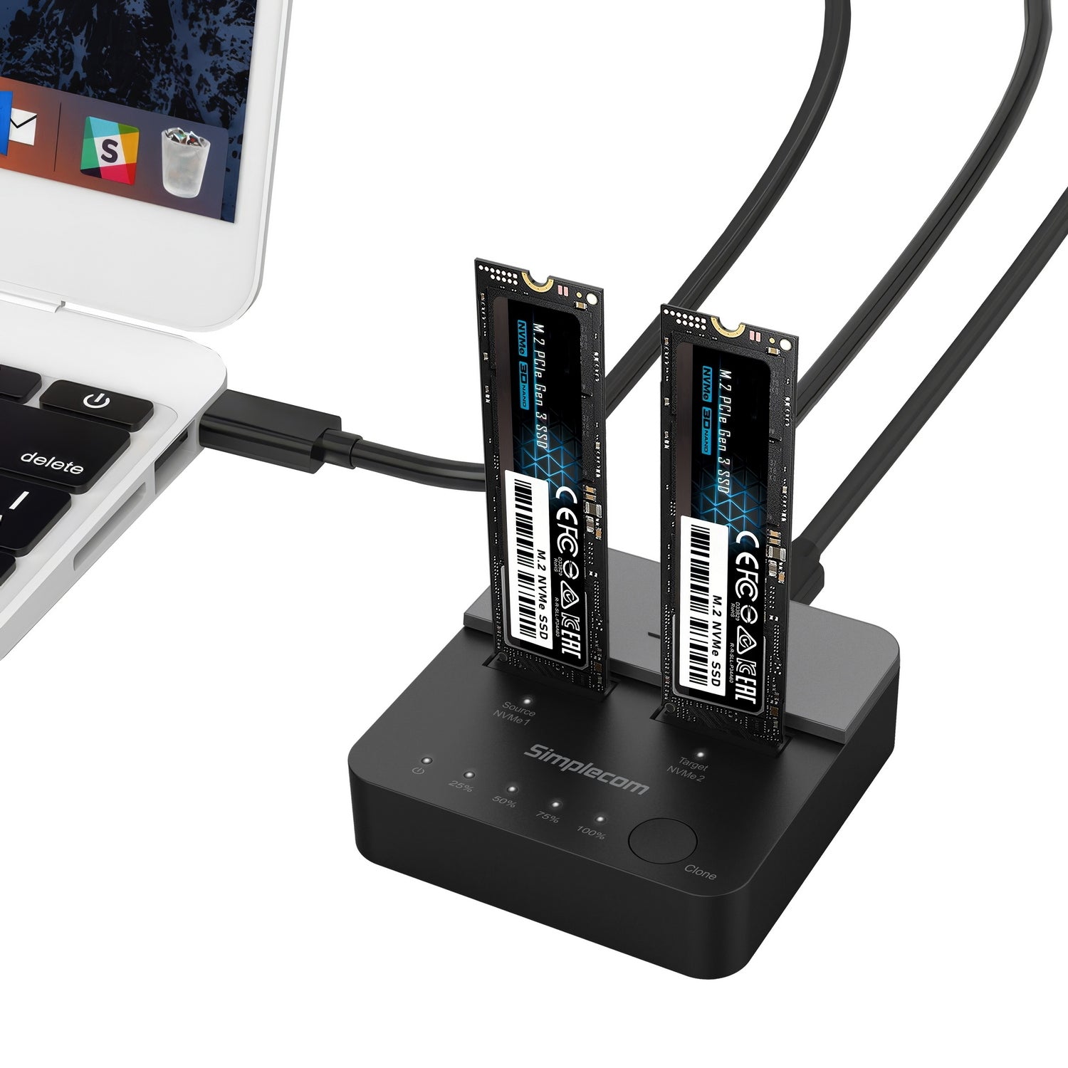 Simplecom SD550v2 USB 3.2 Gen2x2 to Dual Bay NVMe M.2 SSD Docking Station Duplicator Offline Clone - SuperSaverAU - view 5