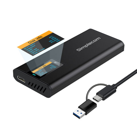Simplecom SE530 NVMe / SATA M.2 SSD to USB-C Enclosure with SMART LED Screen USB 3.2 Gen 2 10Gbps - SuperSaverAU - view 1