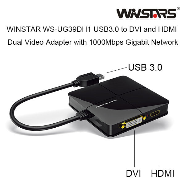 Winstars USB 3.0 Dual Head Display with Gigabit Ethernet Adapter (WS-UG39DH1) - SuperSaverAU - view 3