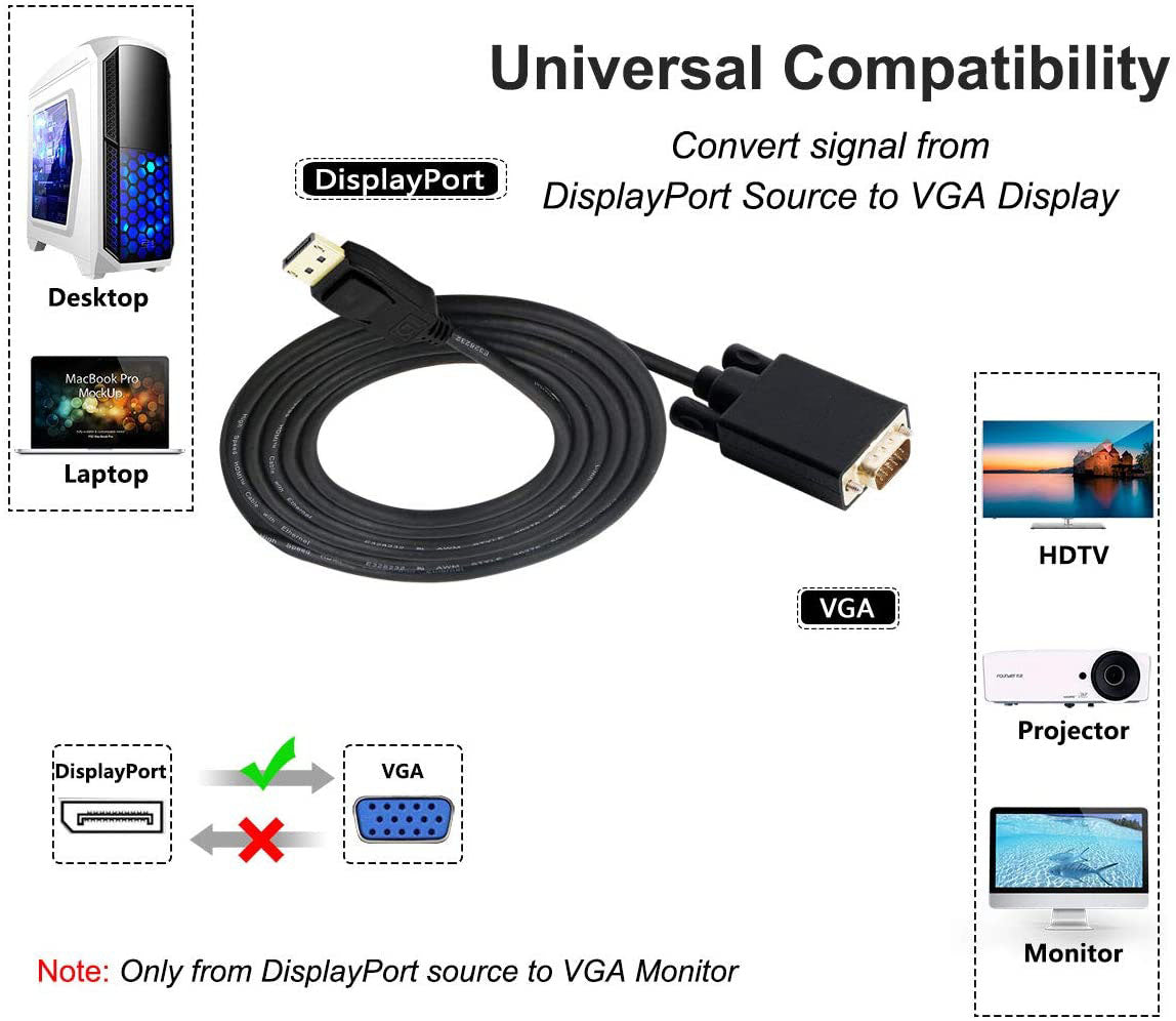 Premium 1.8m DisplayPort to VGA Male Cable Adapter