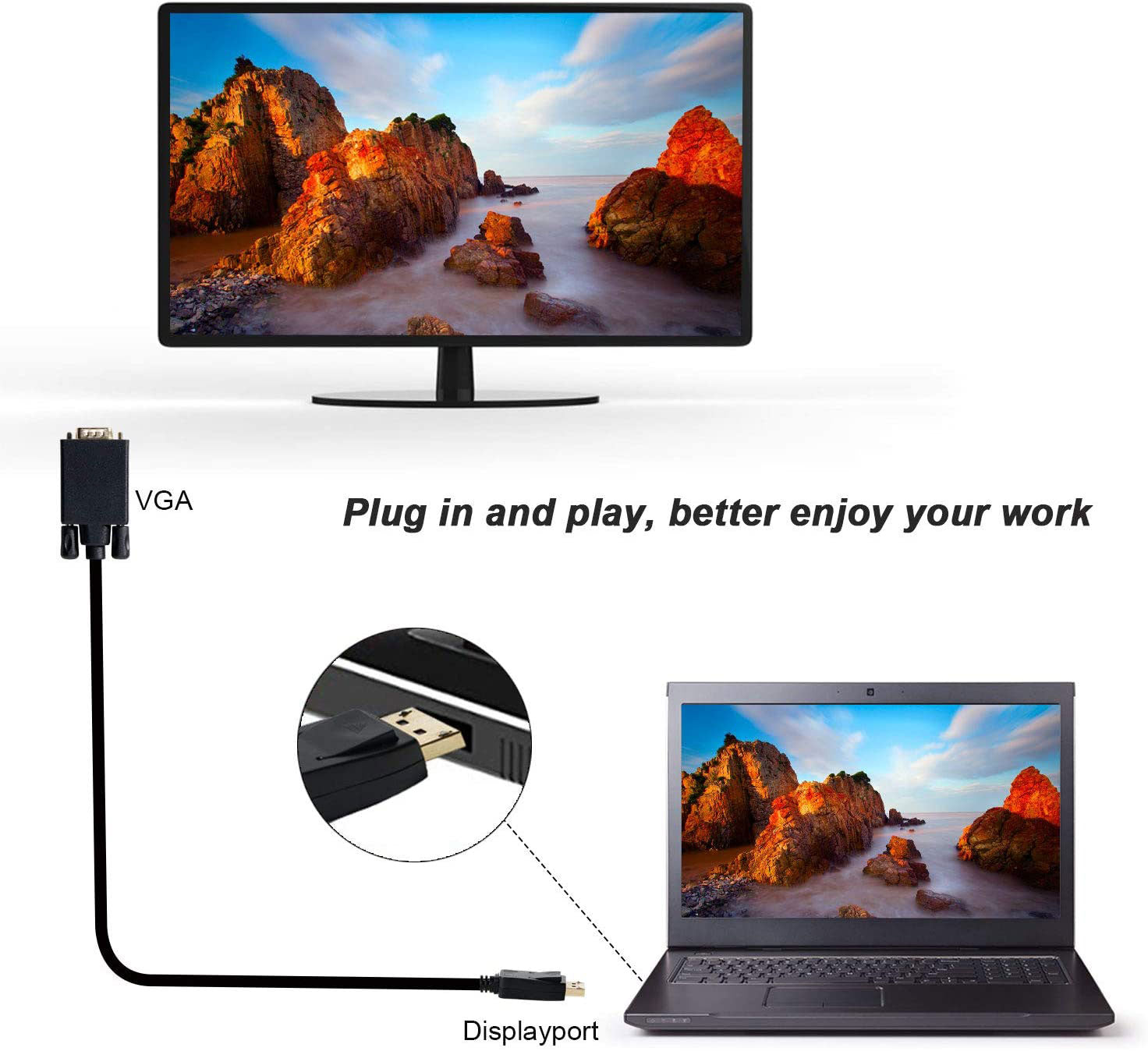 Premium 1.8m DisplayPort to VGA Male Cable Adapter