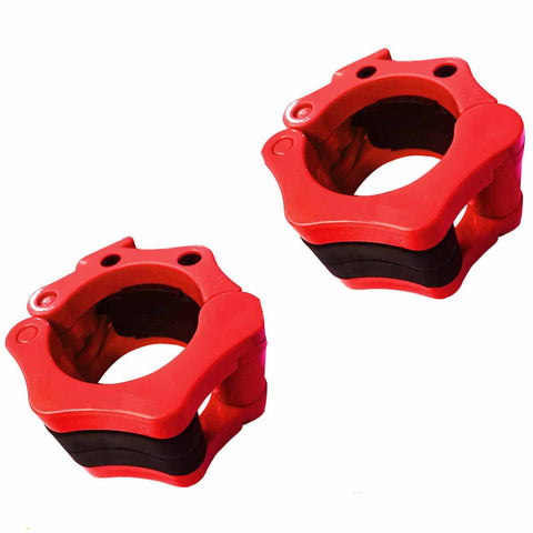 Premium Quick Release Barbell Clamps with Rubber Grip - Red, 25mm Pair