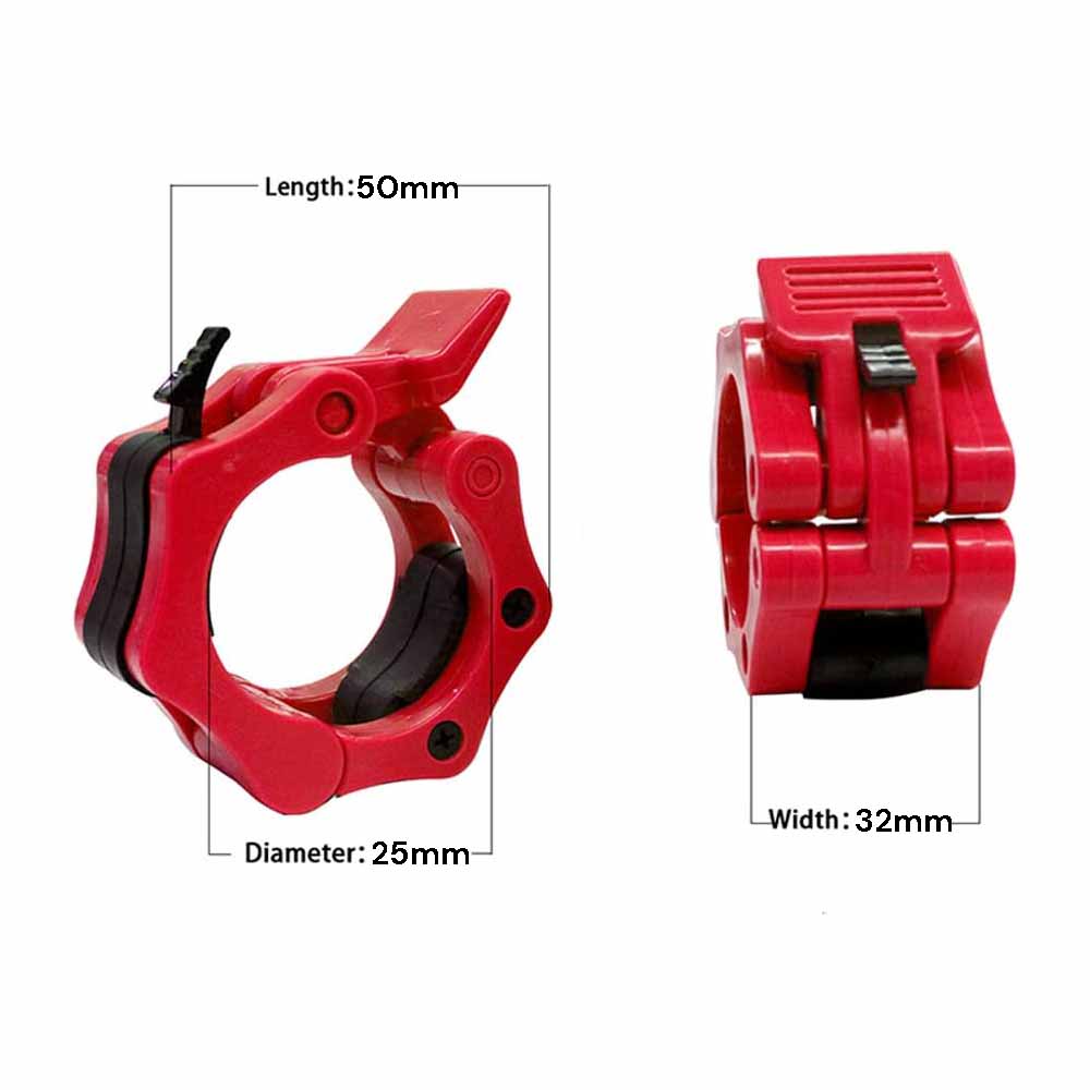 Premium Quick Release Barbell Clamps with Rubber Grip - Red, 25mm Pair