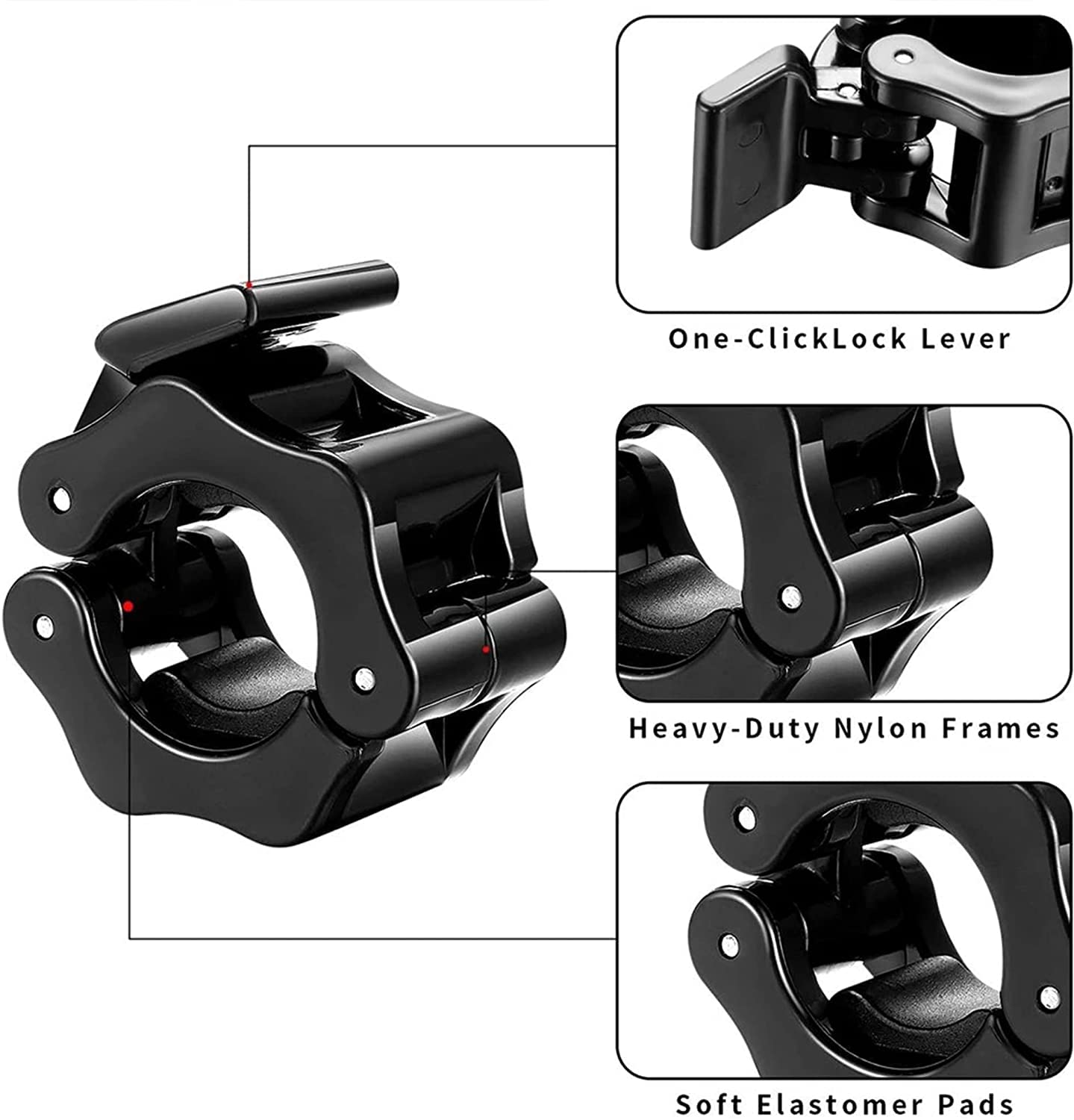 Premium Olympic Quick Release Barbell Clamps with Rubber Grip - Black, 50mm Pair