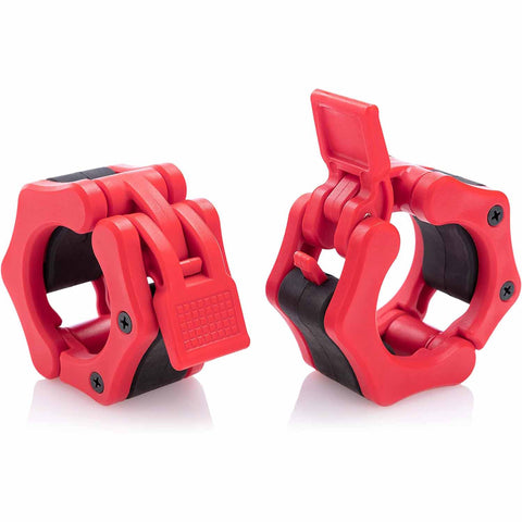 Premium Olympic Quick Release Barbell Clamps with Rubber Grip - Red, 50mm Pair