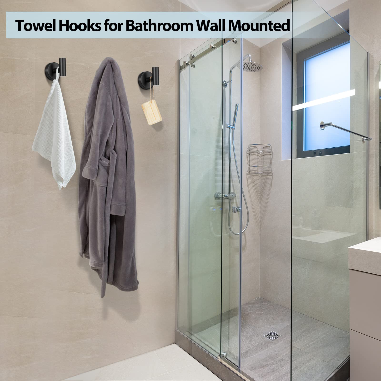 Black Stainless Steel Wall Mount Towel Hooks - 2 Pcs by Premium - SuperSaverAU - view 2