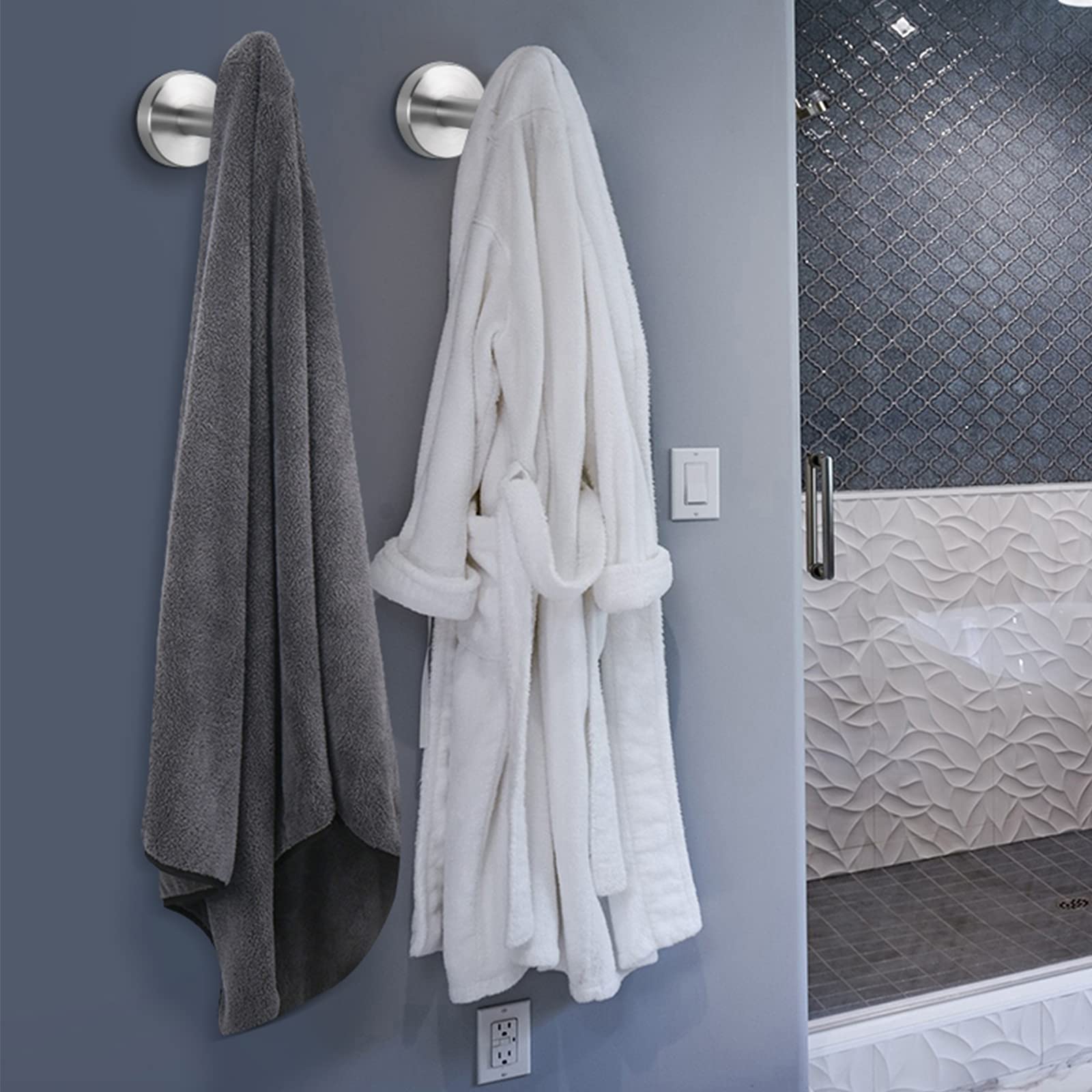 2 Pcs Wall Mount Bathroom Towel Hooks Holder Cloth Hanger Hook Kitchen Door Hanger Brushed Nickel - SuperSaverAU - view 7