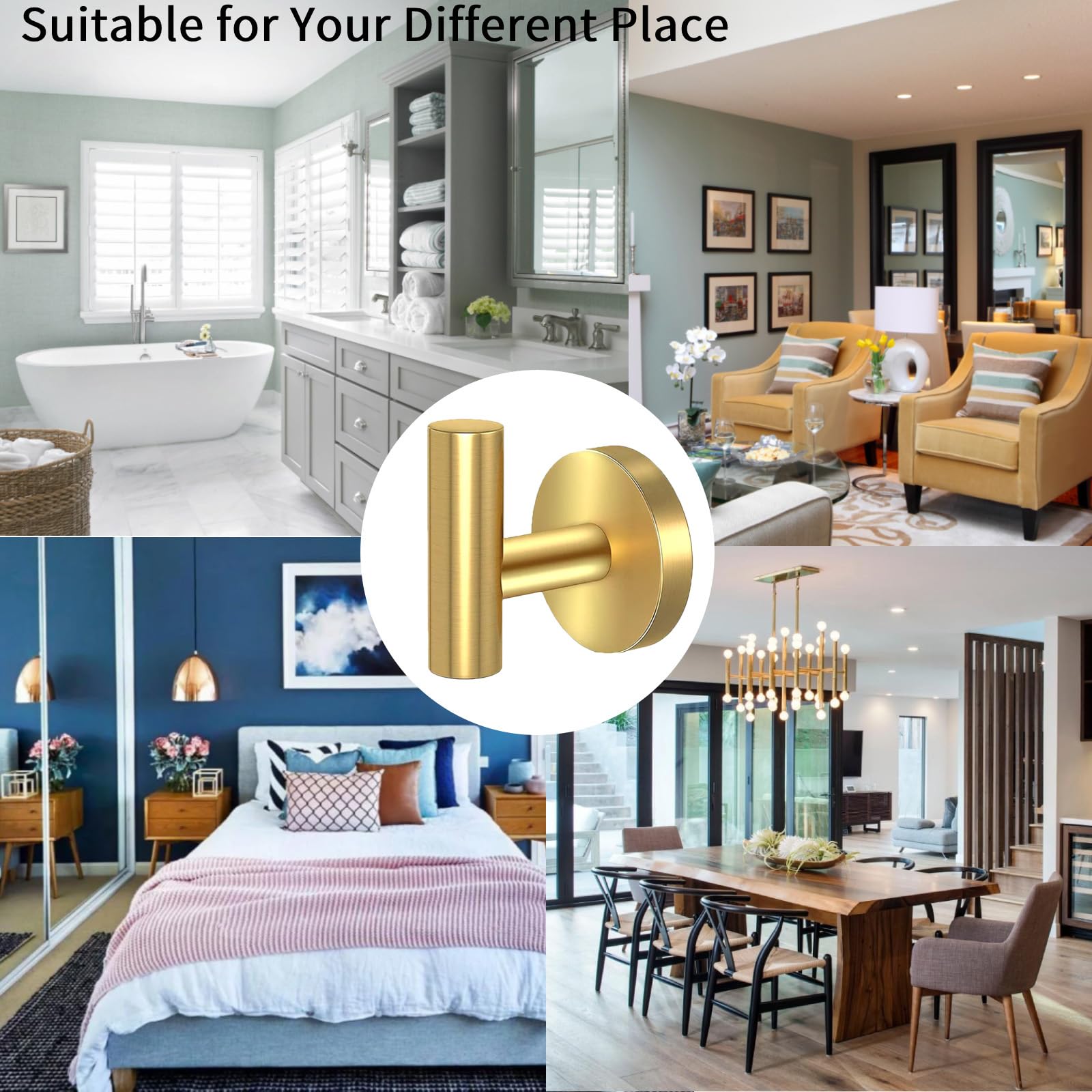 Gold Stainless Steel Wall Mount Towel Hooks - 2 Pcs by Premium - SuperSaverAU - view 2