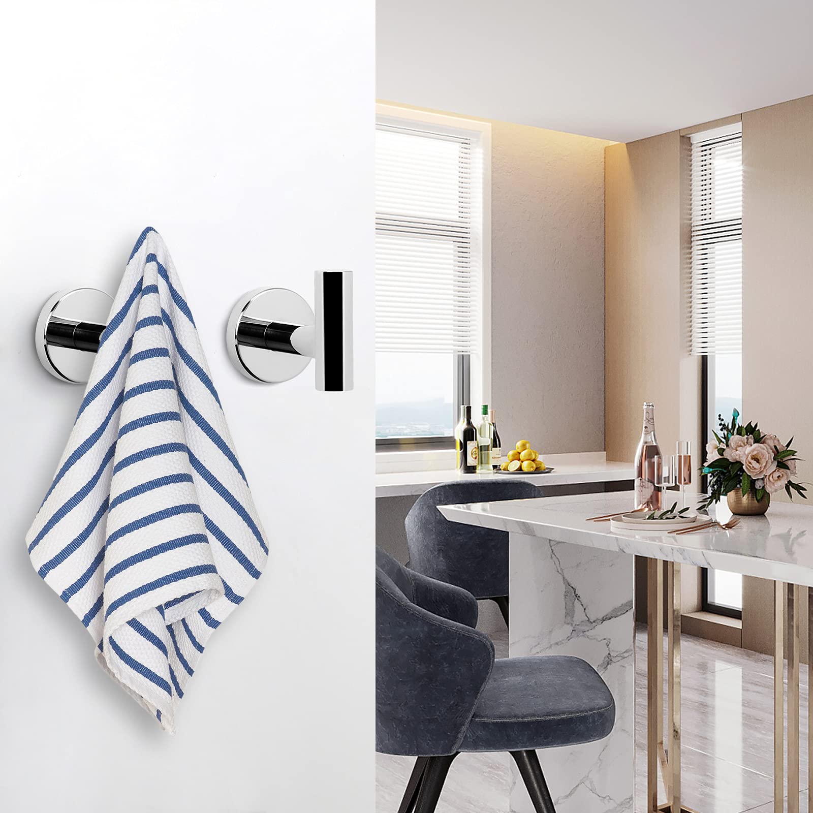 Polished Chrome 2 Pcs Wall Mount Towel Hooks, Rustproof, Easy Install, Modern Design - SuperSaverAU - view 7