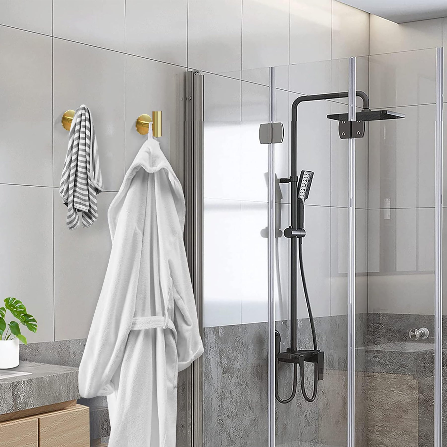 Premium Gold 2 Pack Self Adhesive 304 Stainless Steel Towel Hooks