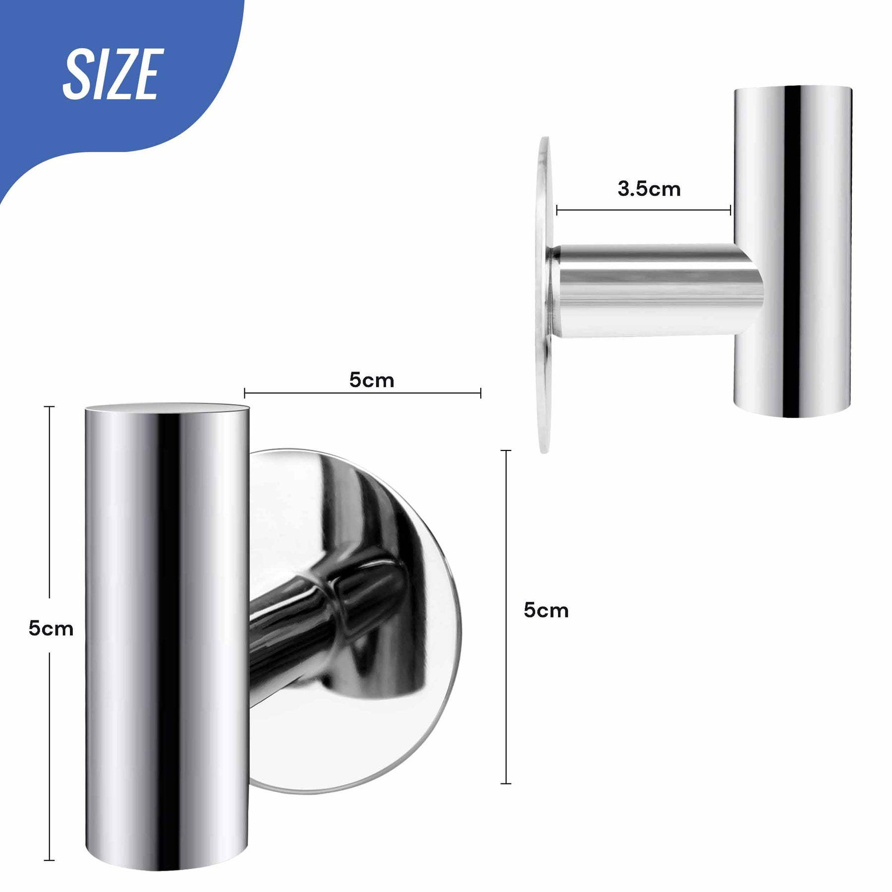 Premium Polished Chrome 2 Pack Self Adhesive 304 Stainless Steel Towel Hooks