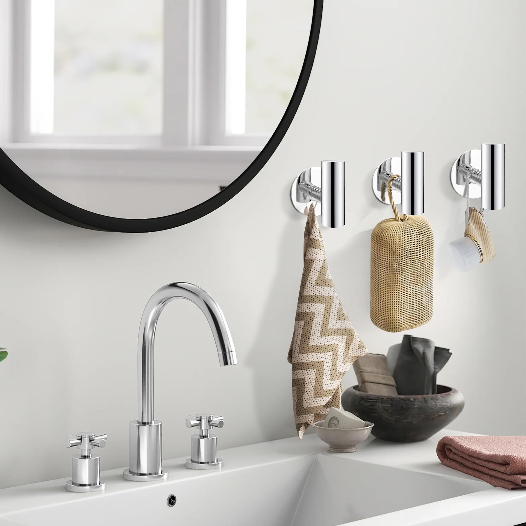 Premium Polished Chrome 2 Pack Self Adhesive 304 Stainless Steel Towel Hooks