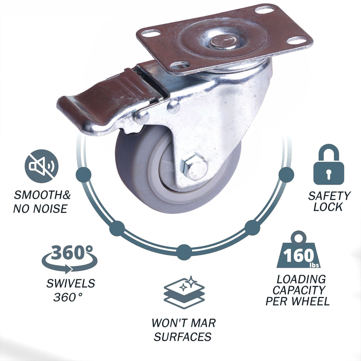 3 inch Heavy Duty Caster Wheels Swivel with Brake Locking Casters Castor Wheels Cart Furniture Workbench - SuperSaverAU - view 6