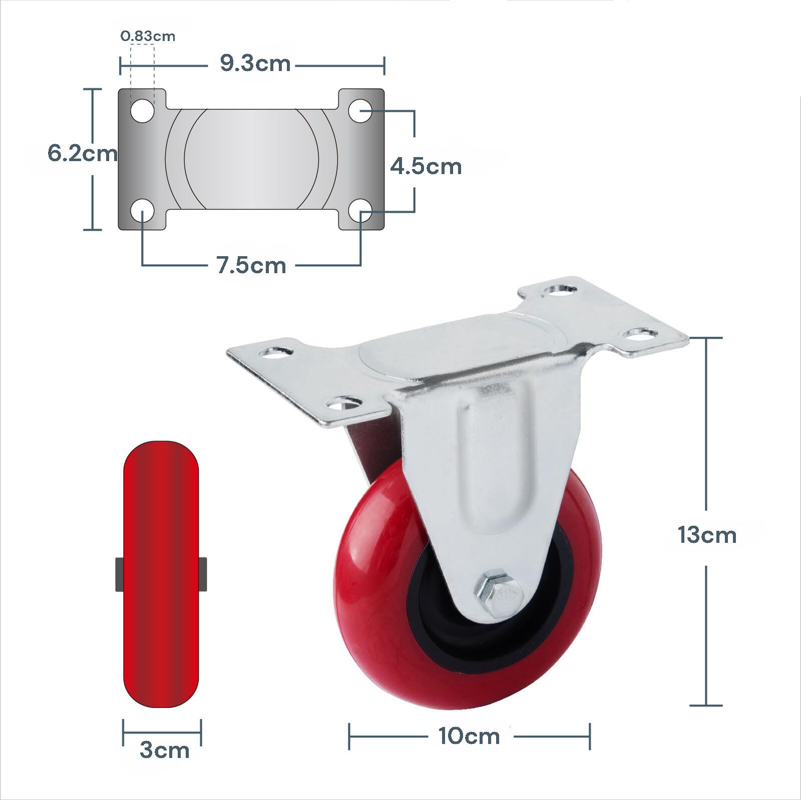 4 inch Heavy Duty Fixed Caster Casters Wheels Castor for Furniture and Workbench Cart - SuperSaverAU - view 2