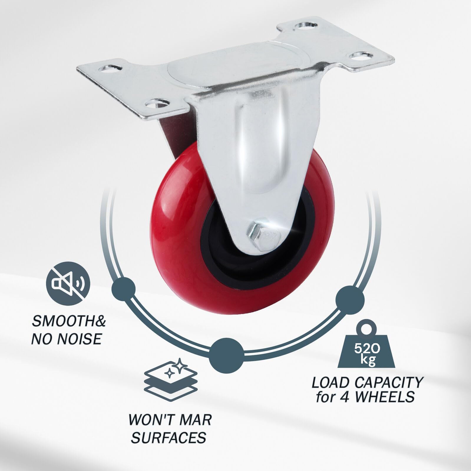4" Heavy Duty Caster Wheels - 2x Swivel with Brake & 2x Fixed, 520kg Load Capacity - SuperSaverAU - view 8