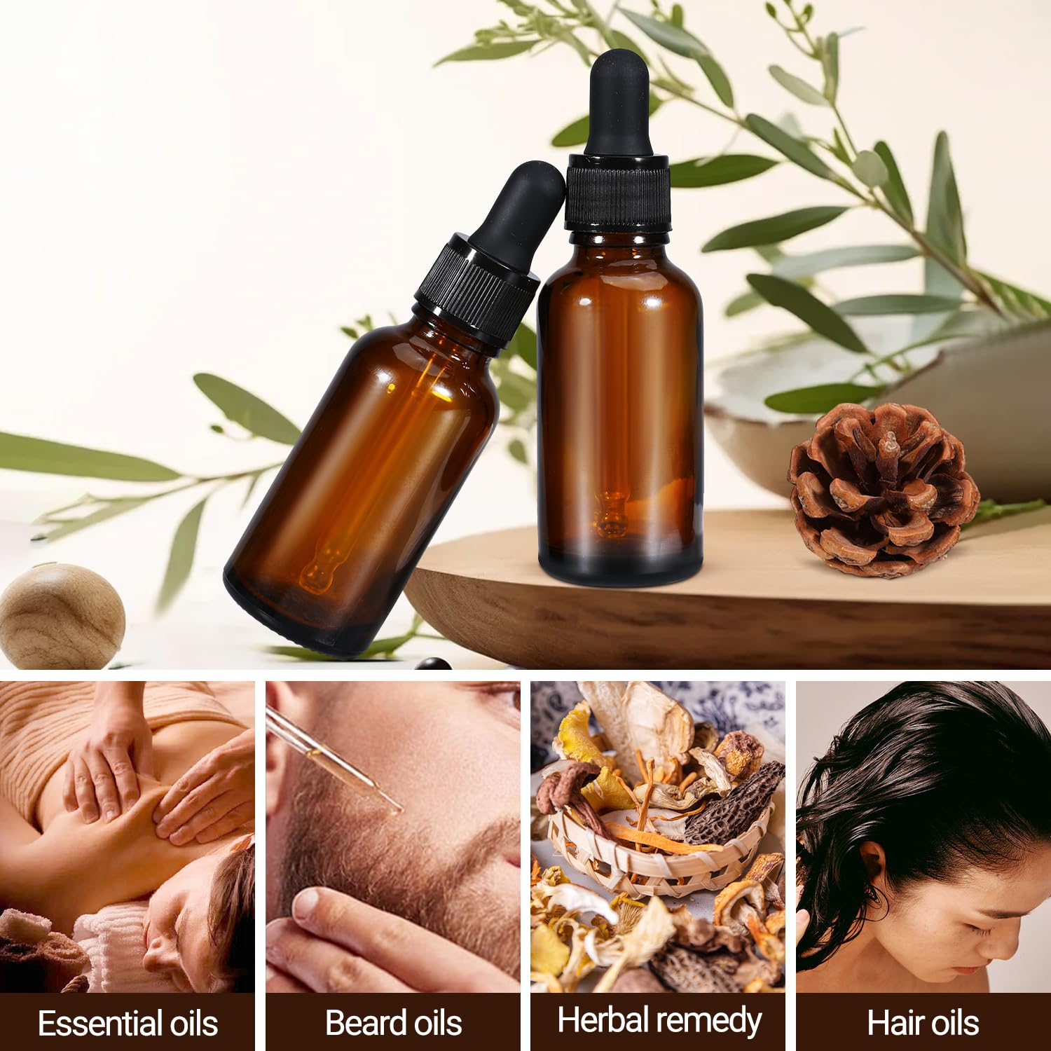 Premium Amber Glass Dropper Bottles 5ml 5 Pack for Oils Tinctures and Serums