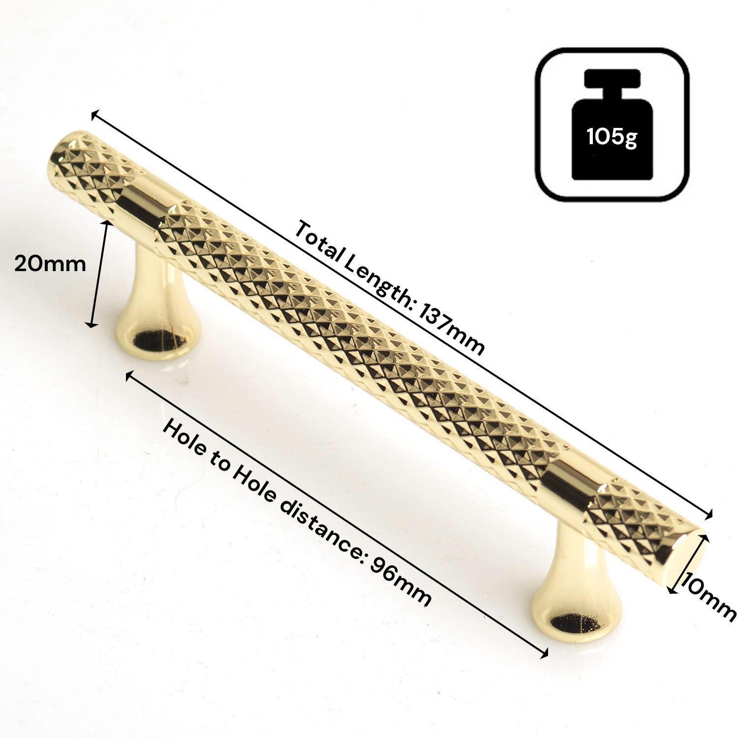 Gold Solid Zinc Kitchen Cabinet Pull 96mm, Modern European Style, Sleek Design - SuperSaverAU - view 3