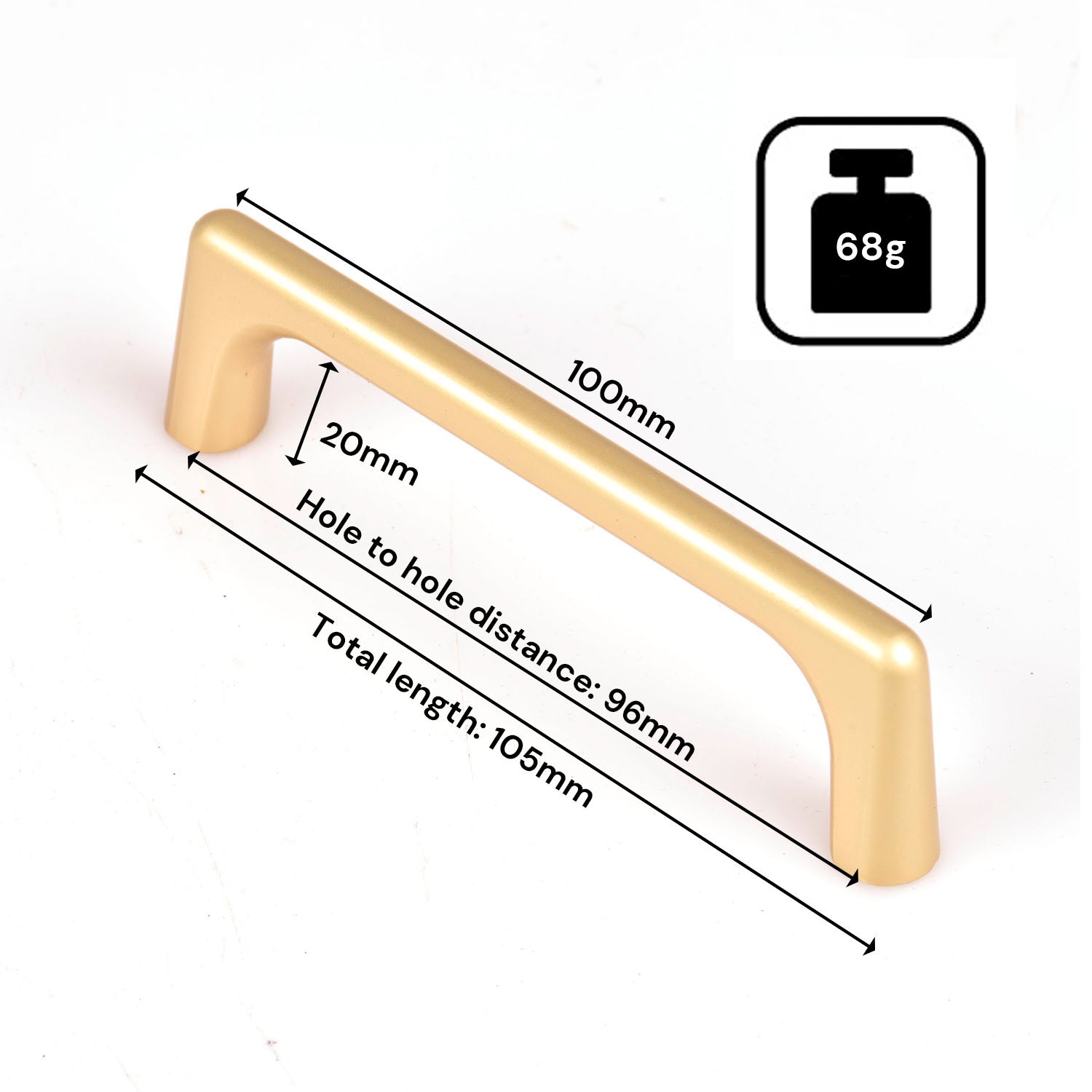 Gold Zinc Kitchen Cabinet Handle Pull 96mm, Modern European Style, Laser Edging - SuperSaverAU - view 2