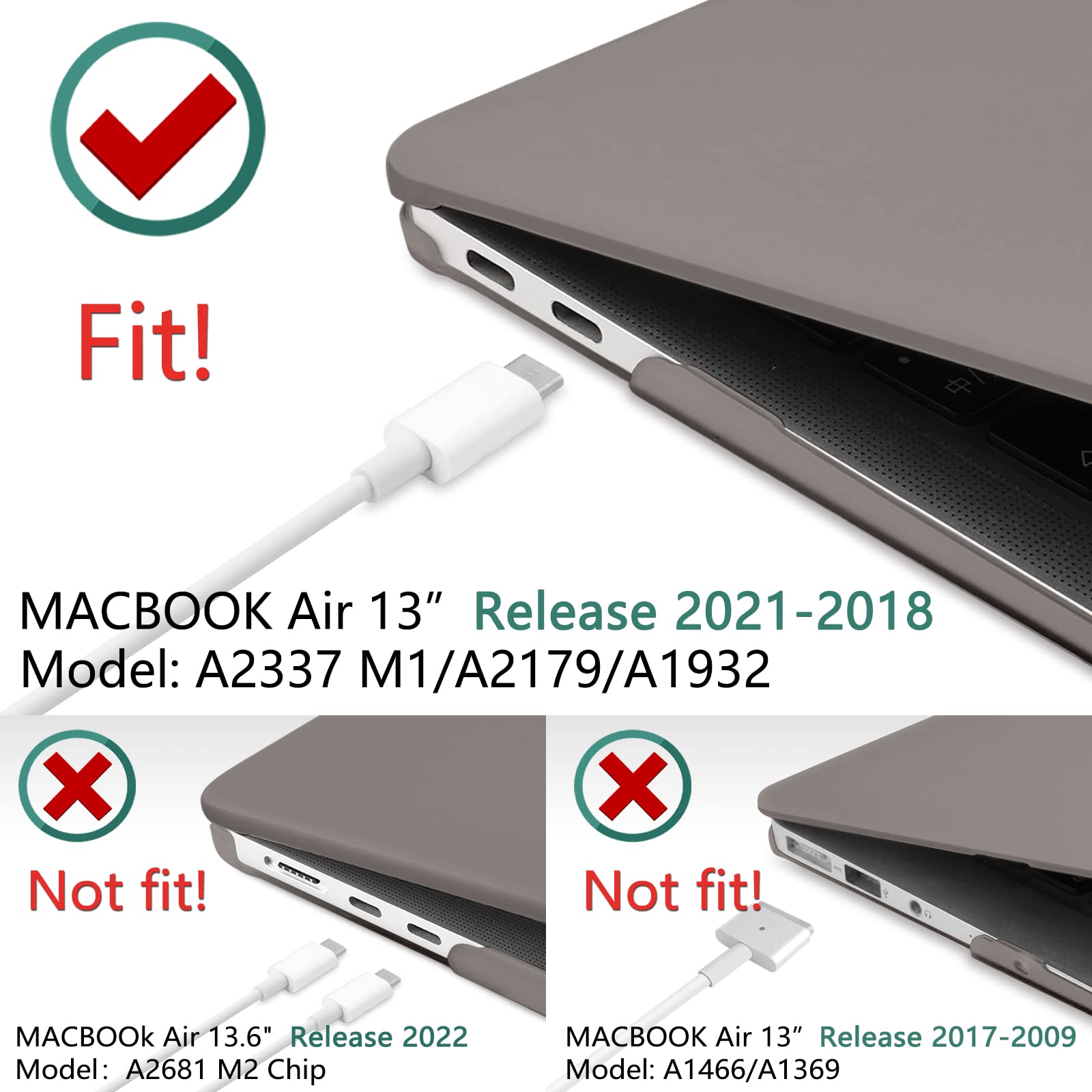 Suitable for MacBook Air 13 Inch Case 2022 2021 2020 2019 2018, A1932, A2179, A2337 Shell Case Keyboard Cover Grey - SuperSaverAU - view 4