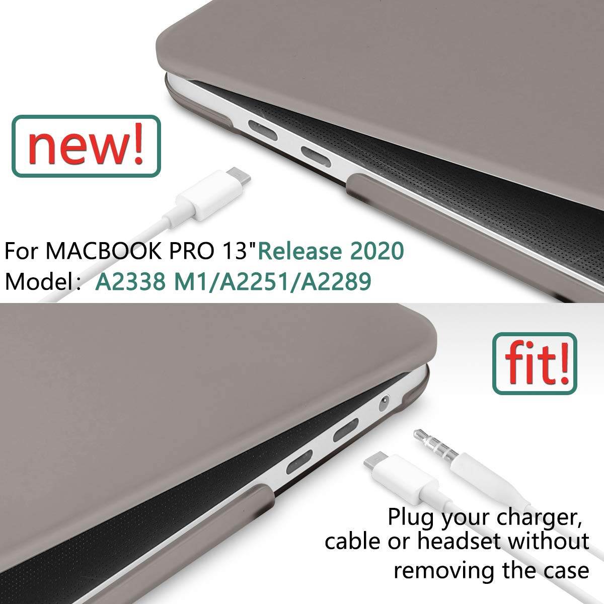 Premium Grey MacBook Pro 13 Hard Shell Case with Keyboard Cover A2338 A2289 A2251 A2159