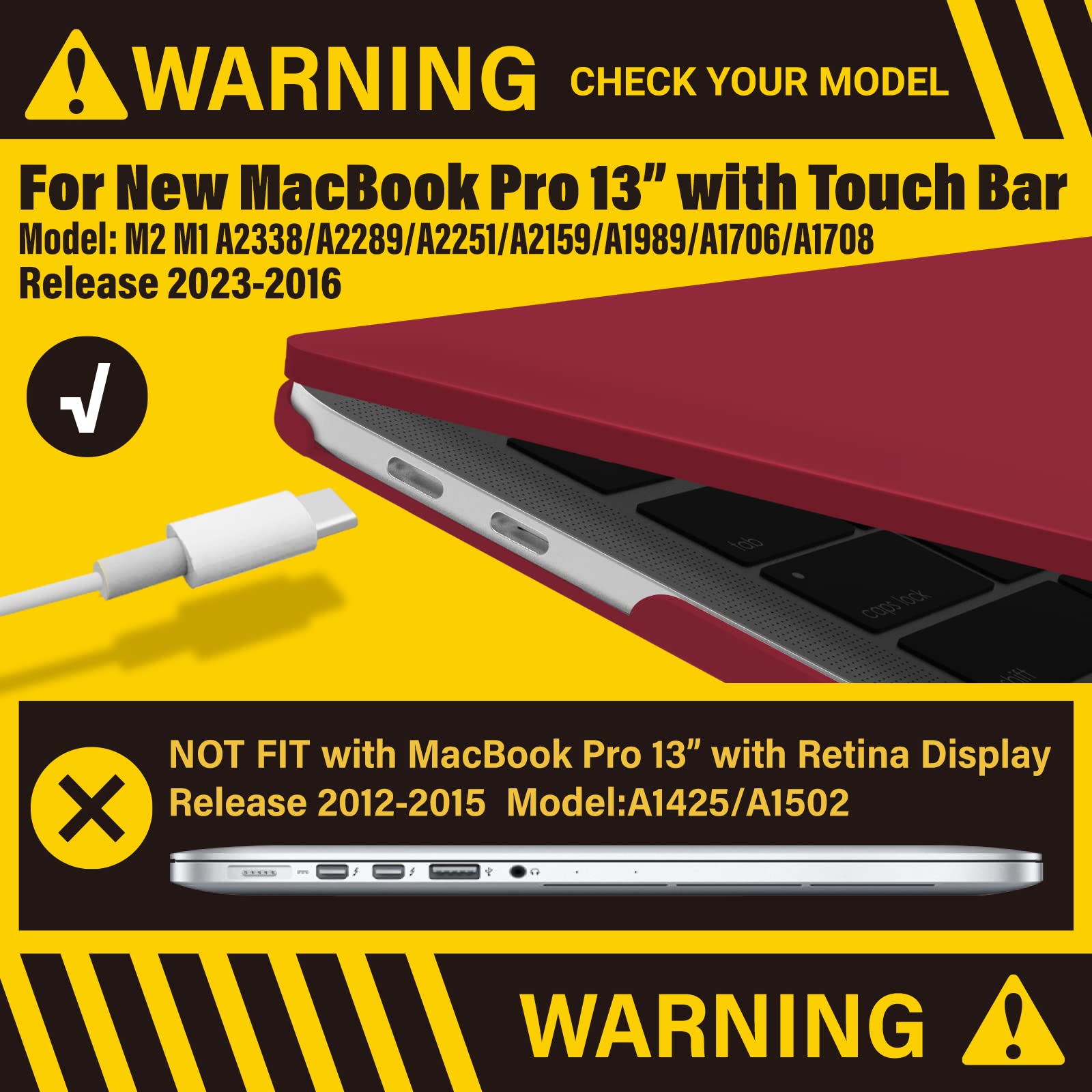 Premium Wine Red MacBook Pro 13 Hard Shell Case with Keyboard Cover A2338 A2289 A2251 A2159