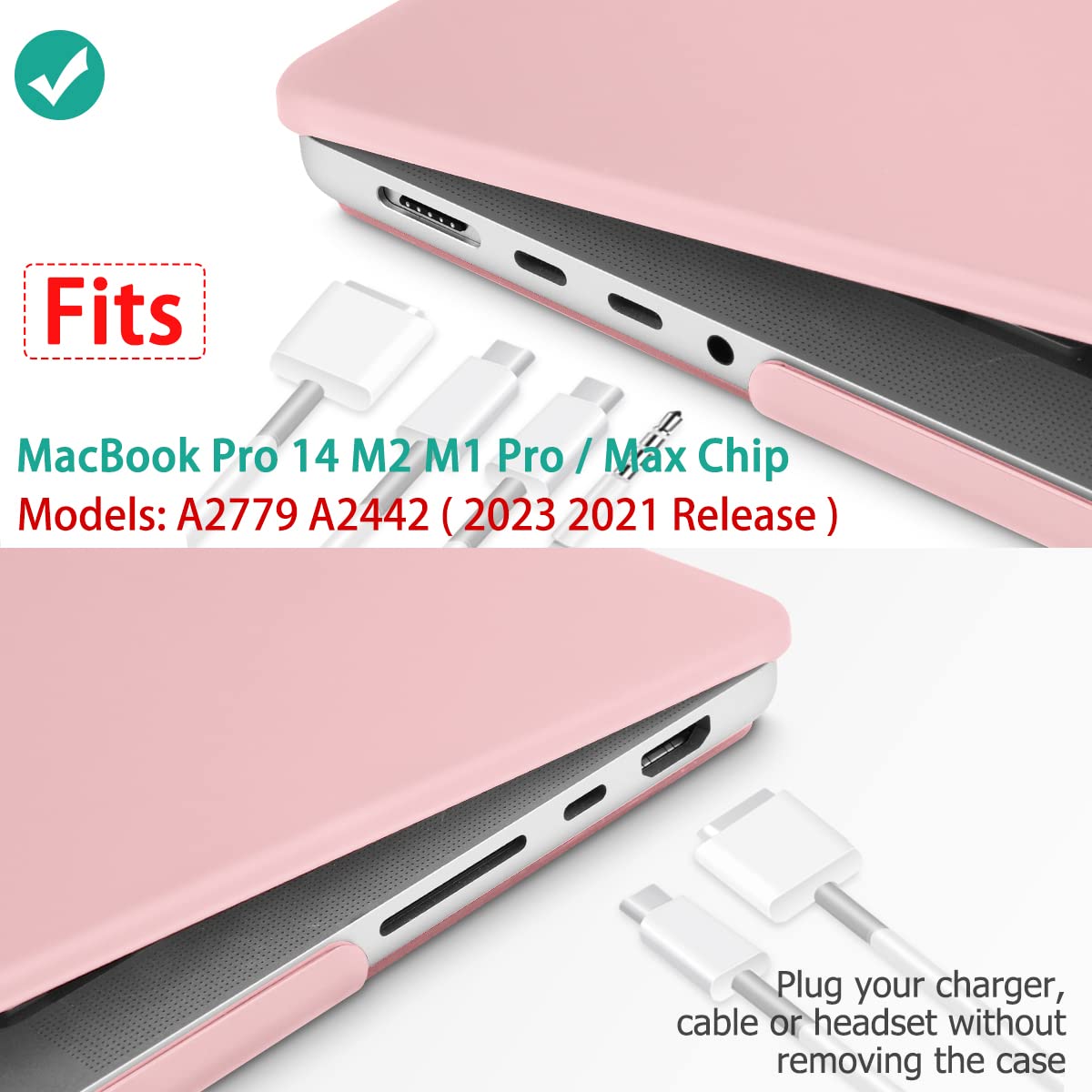 Premium Solid Pink MacBook Pro 14 Hard Shell Case with Keyboard Cover A2779 A2442