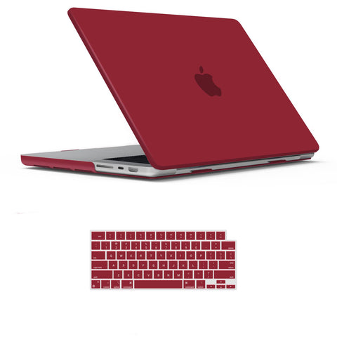 Premium Wine Red MacBook Pro 14 Hard Shell Case with Keyboard Cover A2779 A2442