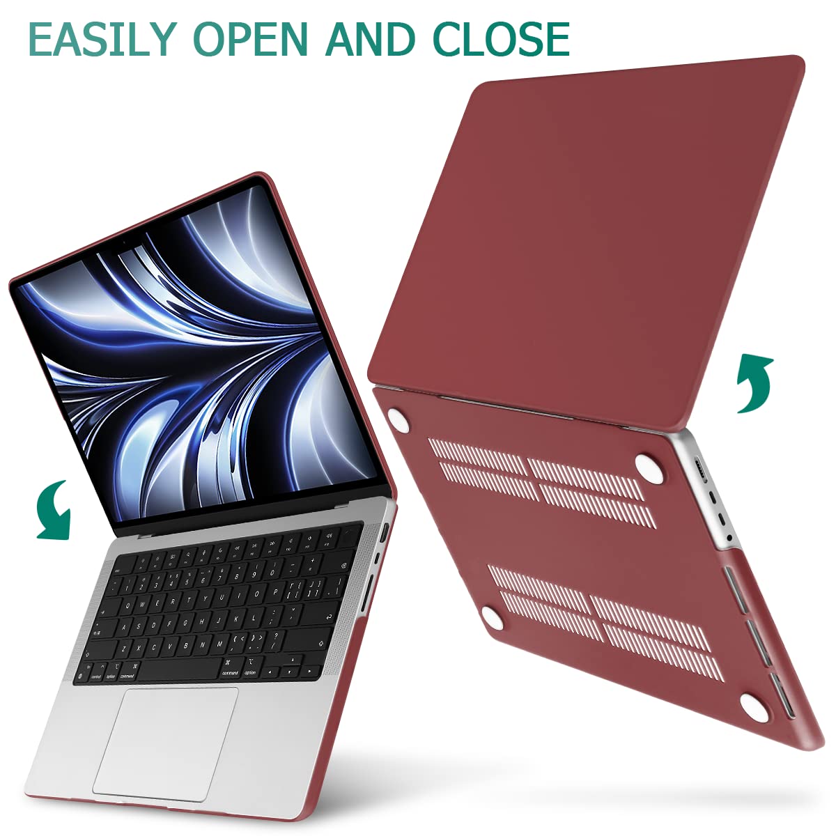 Premium Wine Red MacBook Pro 14 Hard Shell Case with Keyboard Cover A2779 A2442