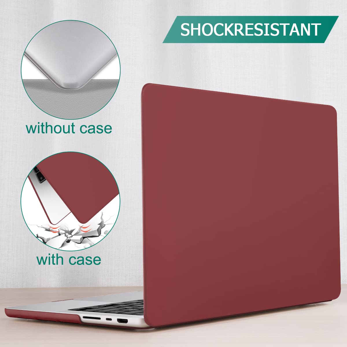 Premium Wine Red MacBook Pro 14 Hard Shell Case with Keyboard Cover A2779 A2442