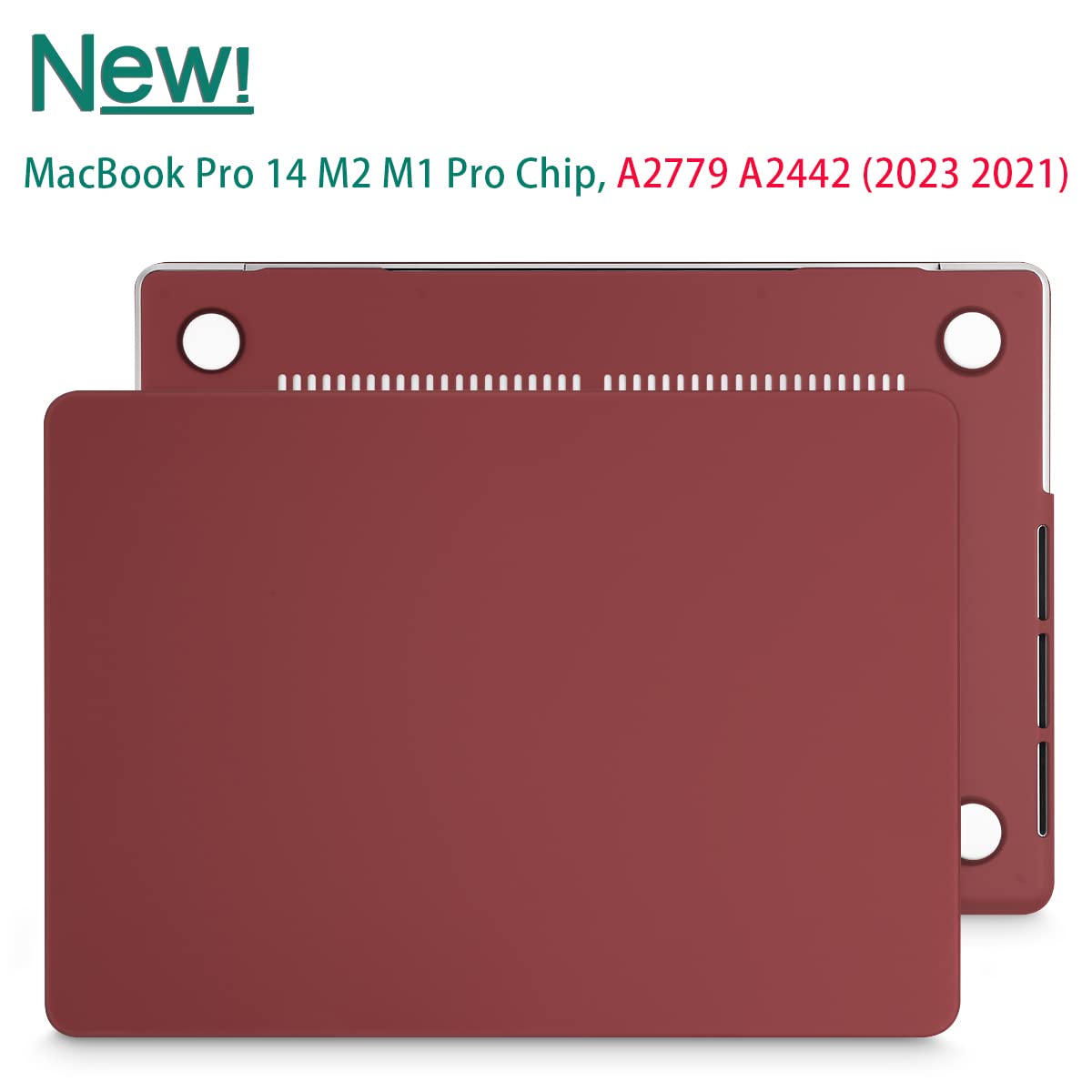 Premium Wine Red MacBook Pro 14 Hard Shell Case with Keyboard Cover A2779 A2442