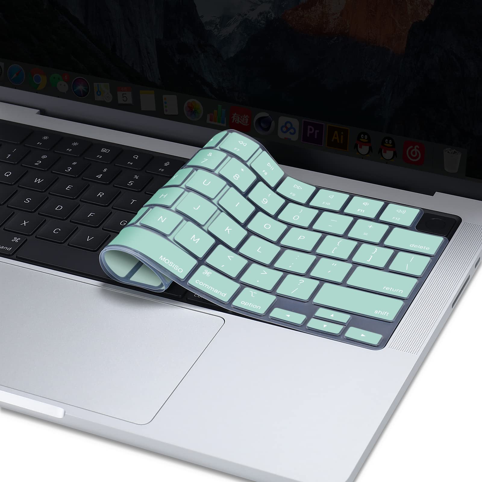 Keyboard Cover Skin For MacBook Air Pro 13 13.6 14 15.3 16 A2442 A2779 A2485 A2780 A2681 A2941 M1 M2 2021 to 2023 Mint Green - SuperSaverAU - view 3