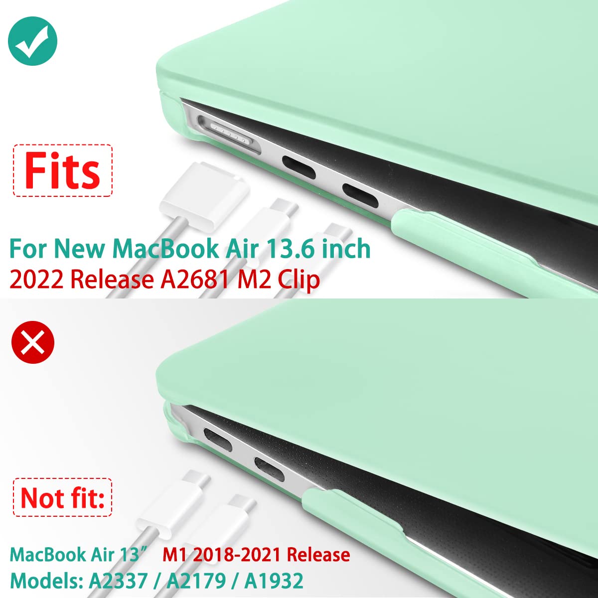 Suitable for 2023 2022 MacBook Air 13 inch case M2 Model A2681 Hard Shell Case Keyboard Cover Green - SuperSaverAU - view 4