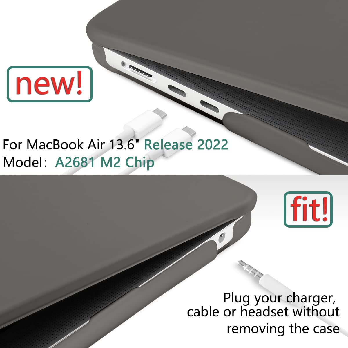 Suitable for 2023 2022 MacBook Air 13 inch case M2 Model A2681 Hard Shell Case Keyboard Cover Grey - SuperSaverAU - view 4