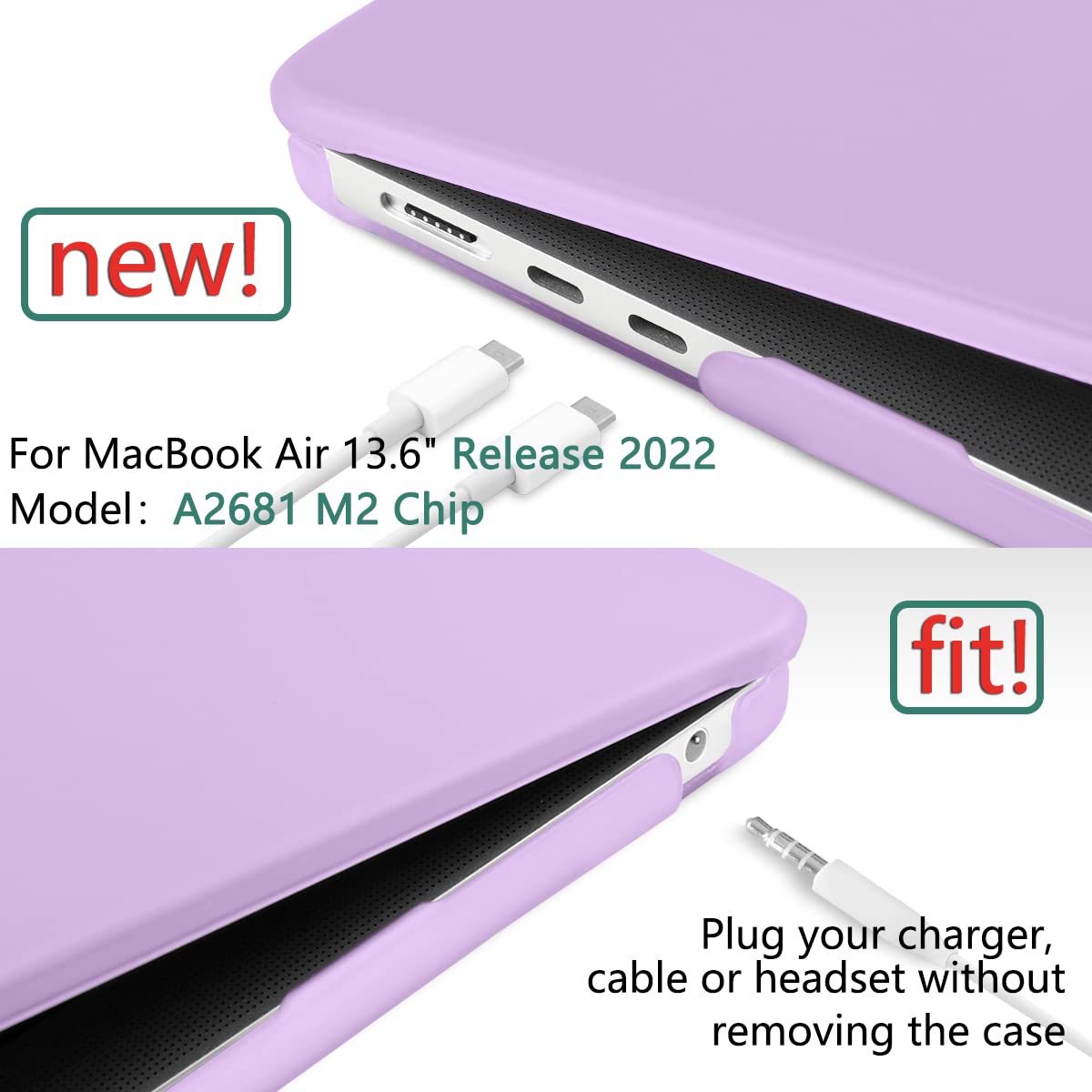 Suitable for 2023 2022 MacBook Air 13 inch case M2 Model A2681 Hard Shell Case Keyboard Cover Purple - SuperSaverAU - view 4