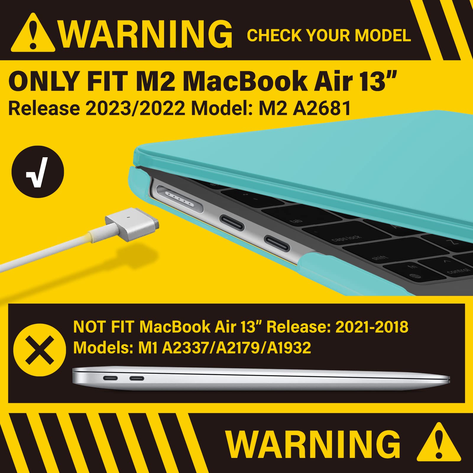 Suitable for 2023 2022 MacBook Air 13 inch case M2 Model A2681 Hard Shell Case Keyboard Cover Turquoise - SuperSaverAU - view 2