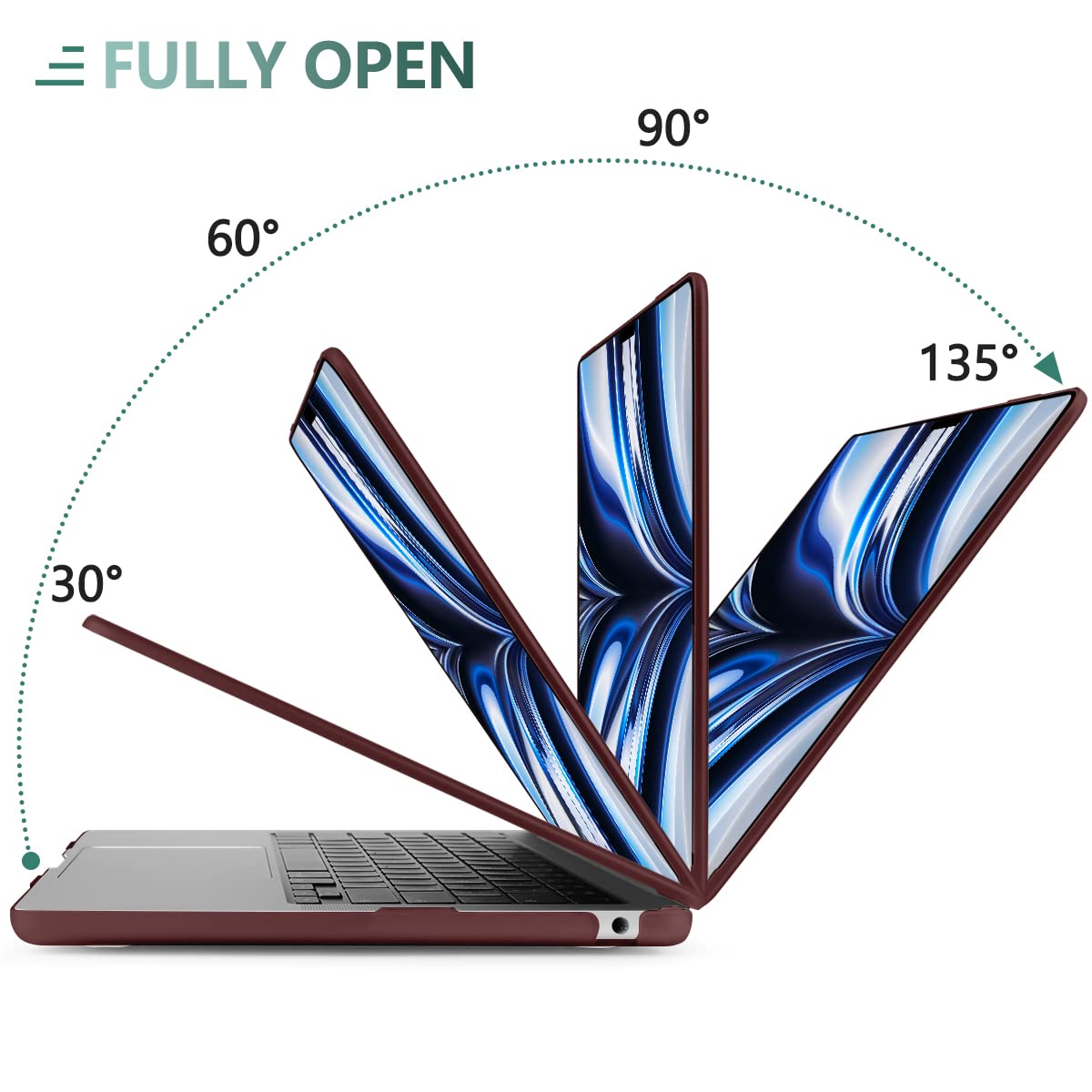 Suitable for 2023 2022 MacBook Air 13 inch case M2 Model A2681 Hard Shell Case Keyboard Cover Wine Red - SuperSaverAU - view 5