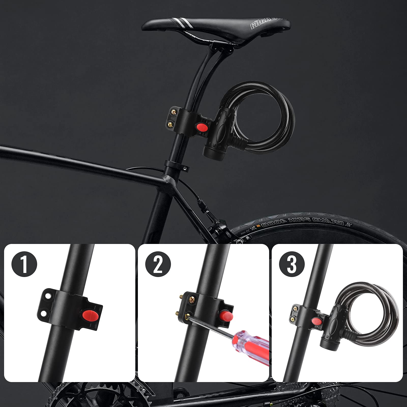 Premium Bike Cable Lock with 12mm Steel Cable, Bracket & 2 Keys - 1.2m