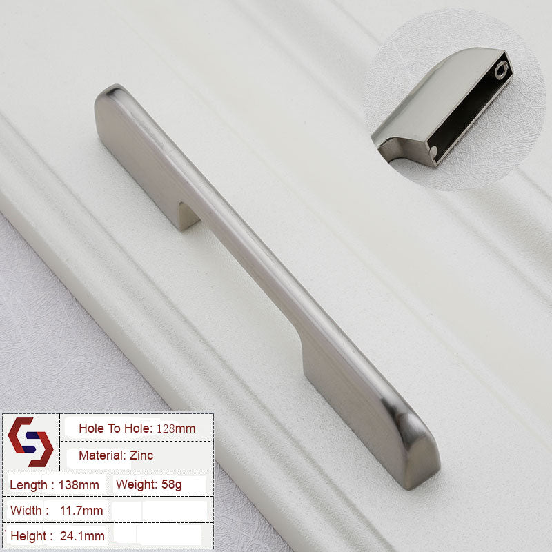 Zinc Kitchen Cabinet Pull, Brushed Silver, 128mm, Modern European Style - SuperSaverAU - view 1
