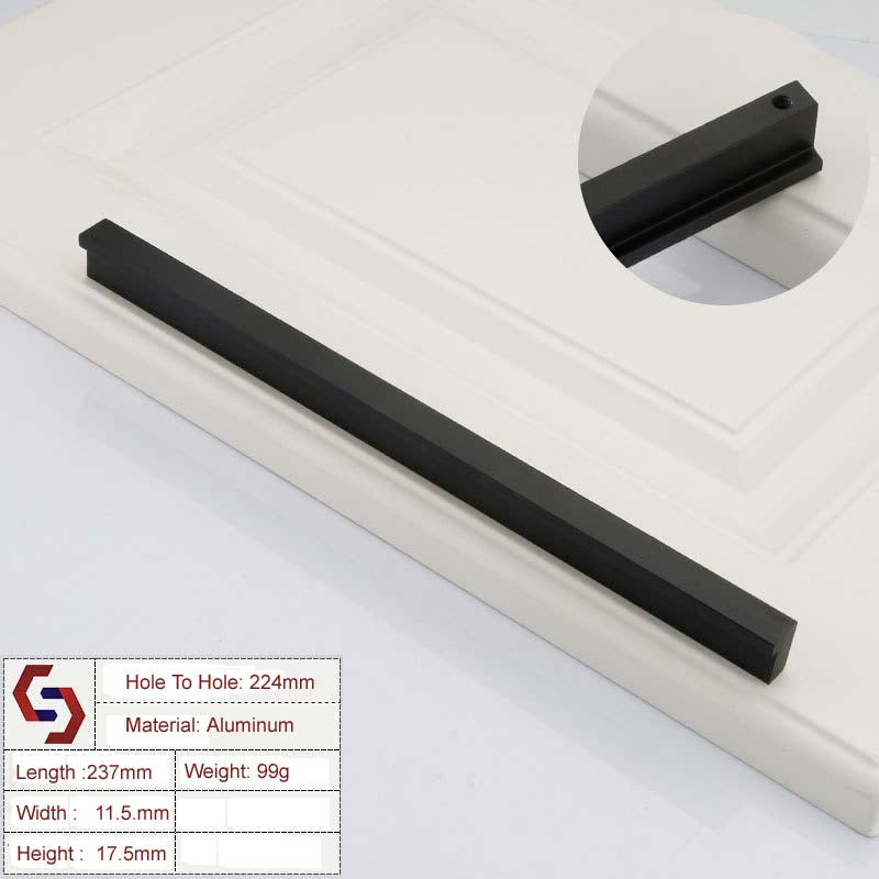 Zinc Kitchen Cabinet Handle Pull 224mm, Modern European Style, Black - SuperSaverAU - view 1
