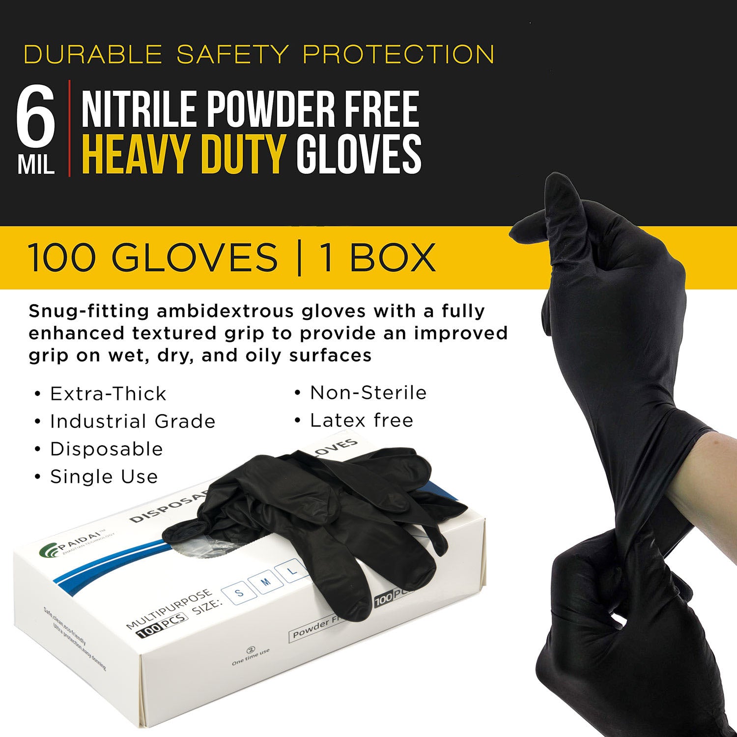100x Nitrile Black Industrial Mechanic Tattoo Food Disposable Gloves Large - SuperSaverAU - view 3