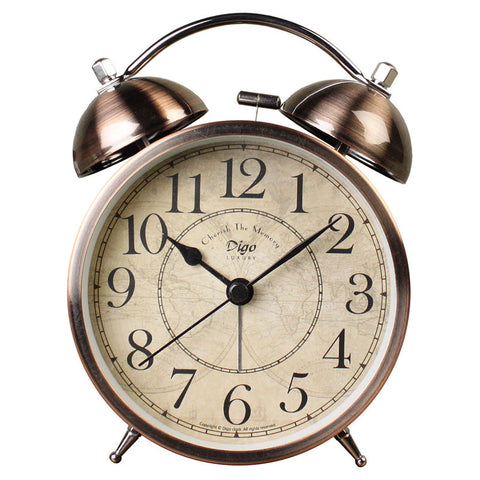 Bronze Twin Bell Alarm Clock - Loud, Non-Ticking, Backlight, 2 AA Battery Operated - SuperSaverAU - view 1