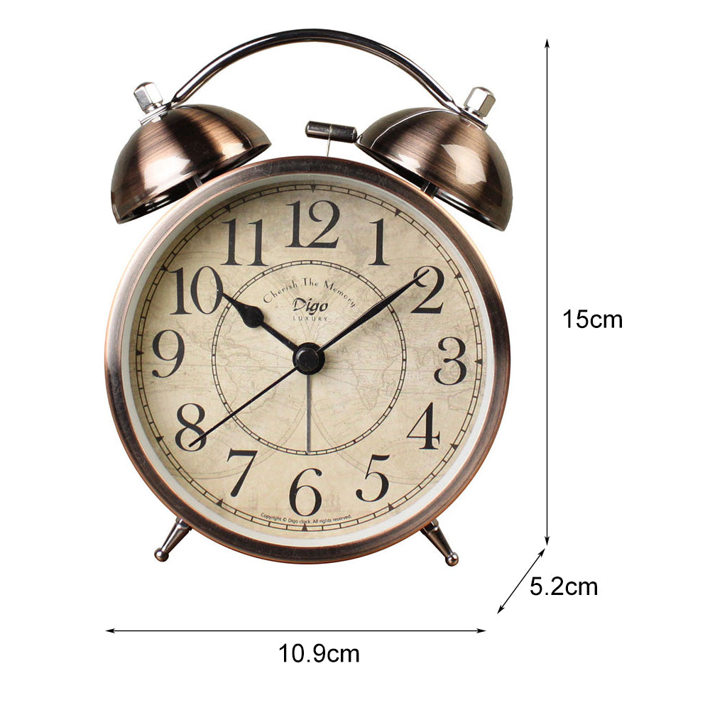 Bronze Twin Bell Alarm Clock - Loud, Non-Ticking, Backlight, 2 AA Battery Operated - SuperSaverAU - view 5