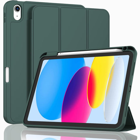Premium Dark Green iPad 10th Gen 10.9 Smart Clear Case with Pencil Holder