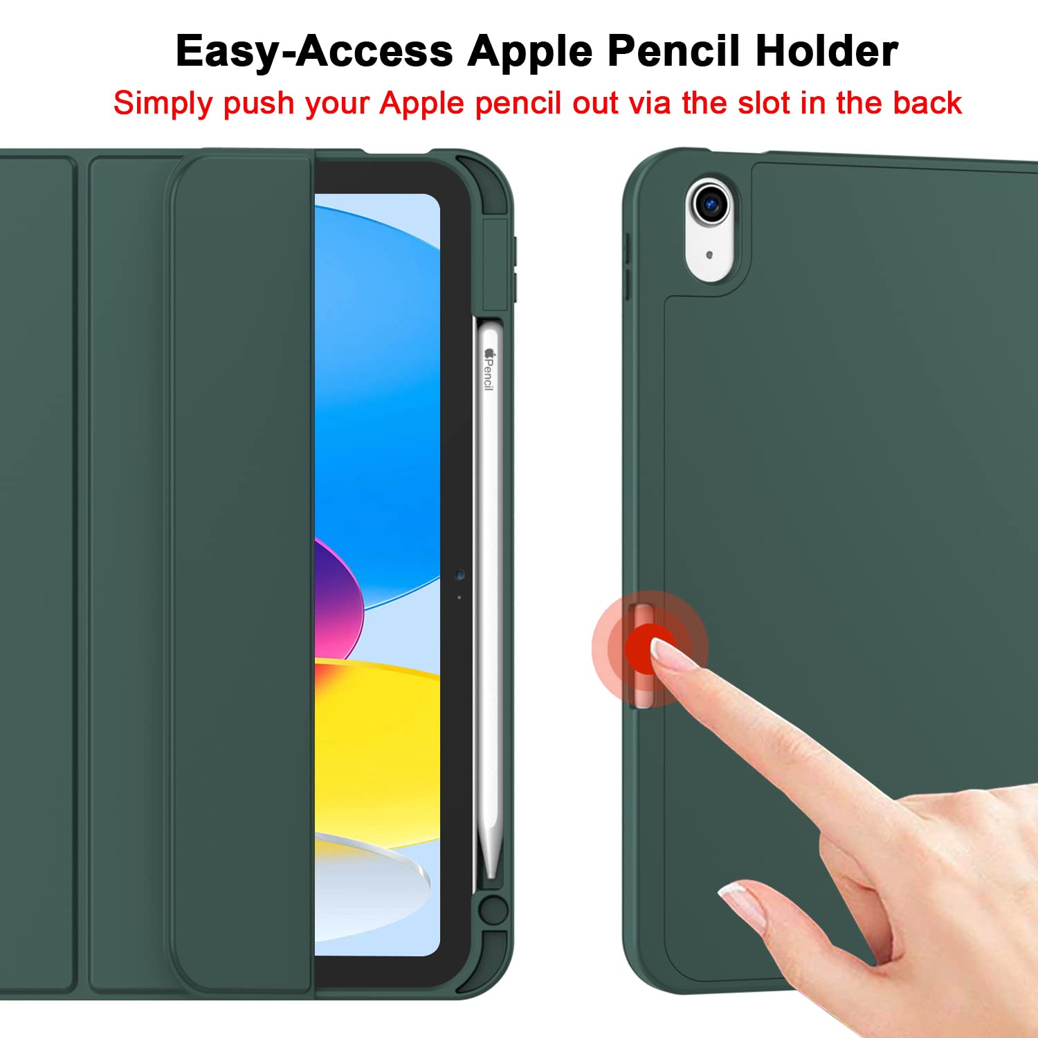 Premium Dark Green iPad 10th Gen 10.9 Smart Clear Case with Pencil Holder