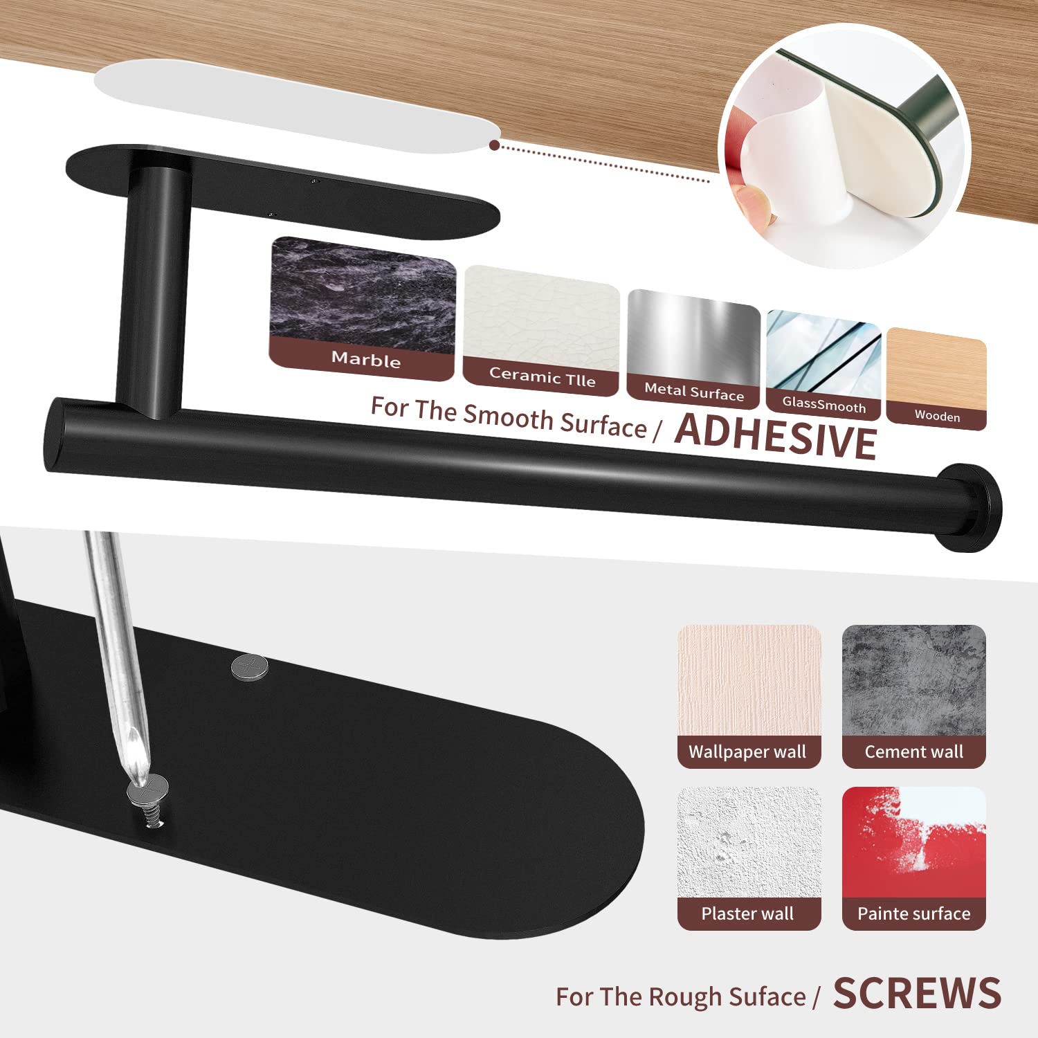 Black Paper Towel Holder 30cm - Waterproof SUS 304 Stainless Steel, Wall Mount - SuperSaverAU - view 3